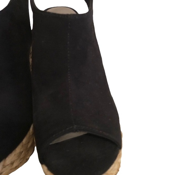 Carlos Santana Black Suede Leather Peep Toe Slingback Espadrille Wedges Sz 6.5 - Picture 4 of 7